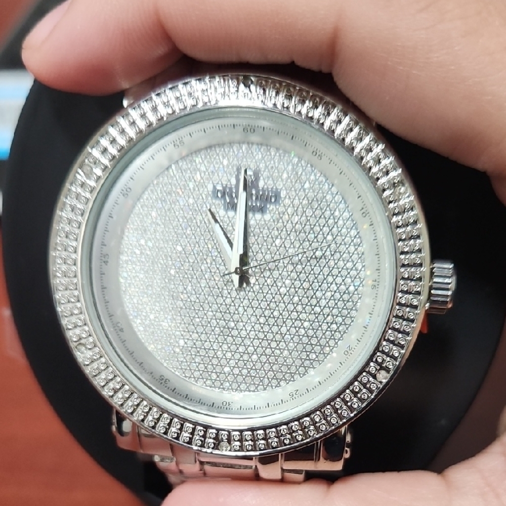 Silver Stainless Steel Men's Watch with Diamond Accents